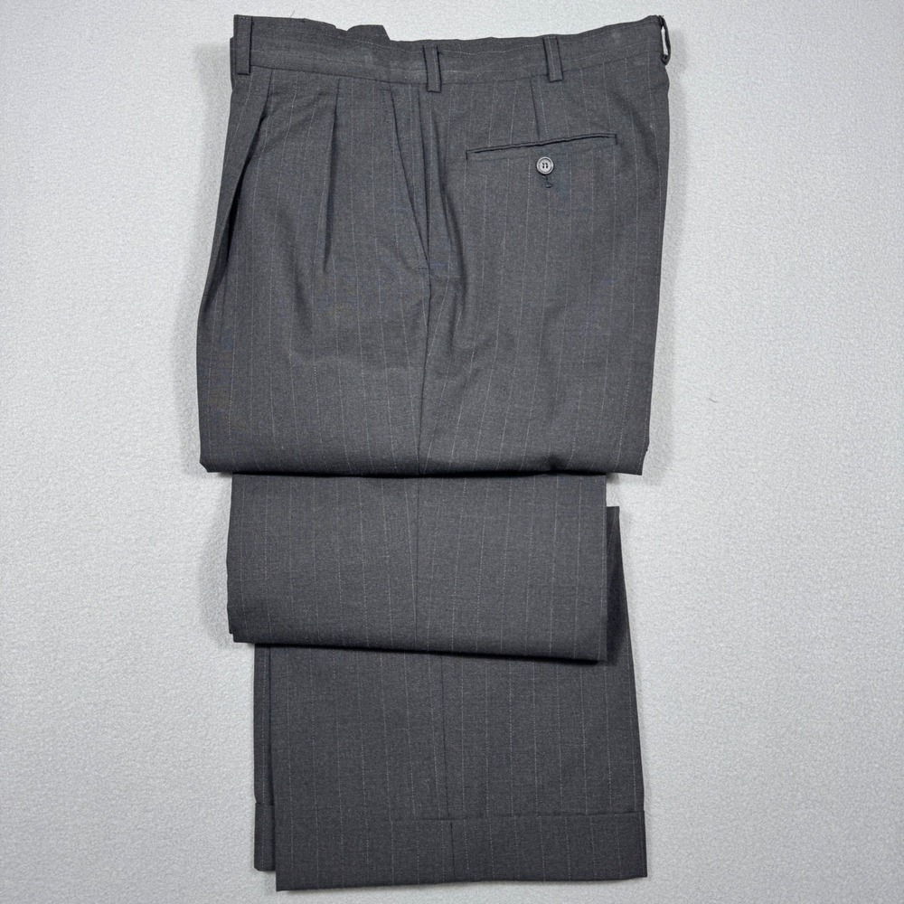 Vintage Burberrys Pleated‎ Wool Pinstripe Trousers Mens 37x30 Gray Cuffed